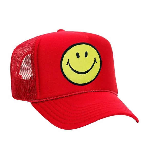 NWT Aviator Nation Red Smiley vintage trucker hat adjustable mesh back - Picture 2 of 7
